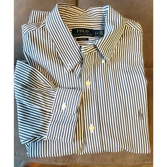 Polo Ralph Lauren Other - Polo Ralph Lauren Classic Fit Stretch Grey Striped Button Down Shirt LG 16 1/2